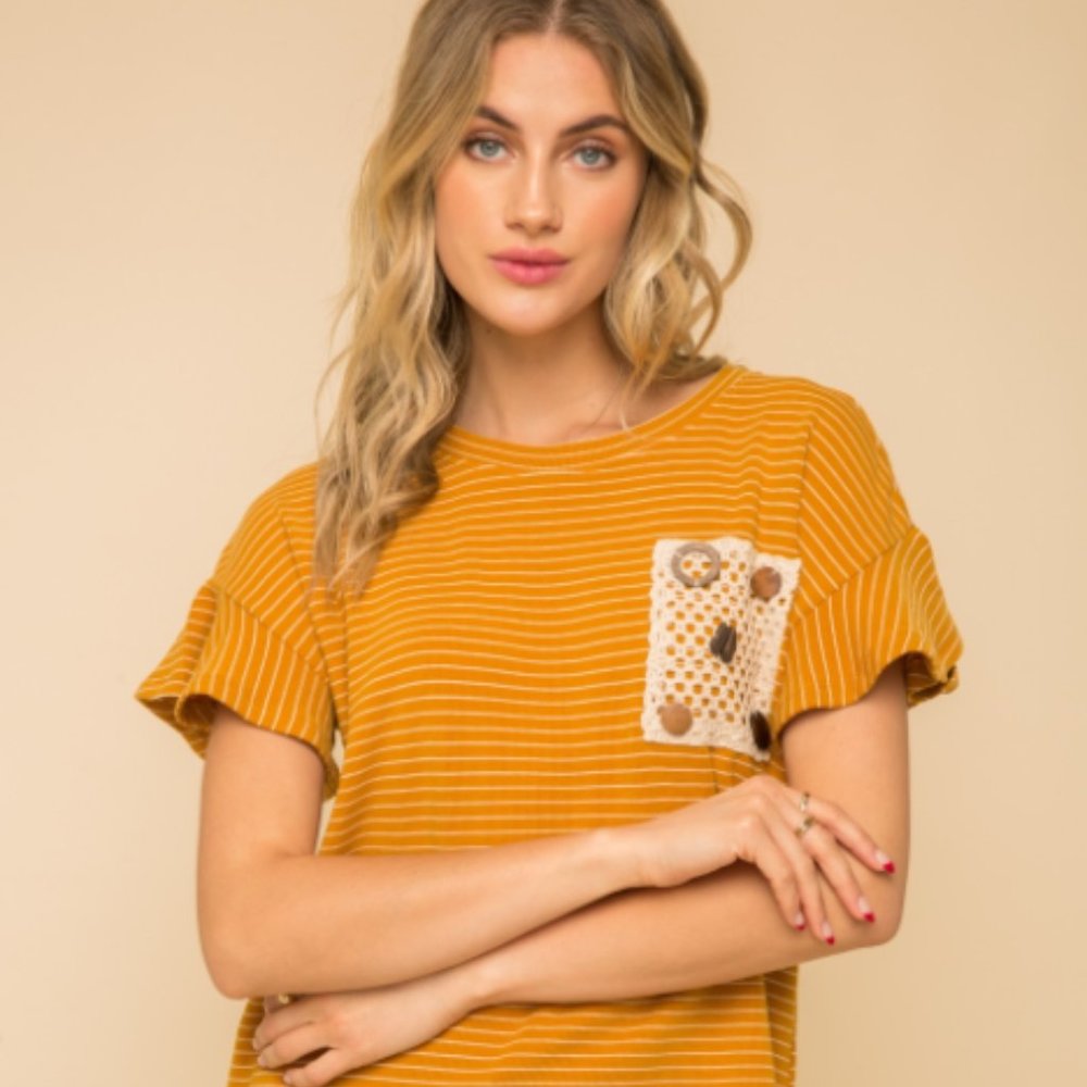 NWT Top with Crochet Pocket Detail